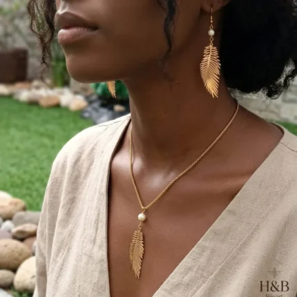 Conjunto Folha com Pérola do Rio dourado