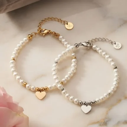 Pulseira Coração Pérolas