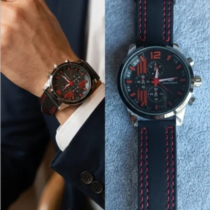 Relógio Bracelete Couro Vintage e Aço